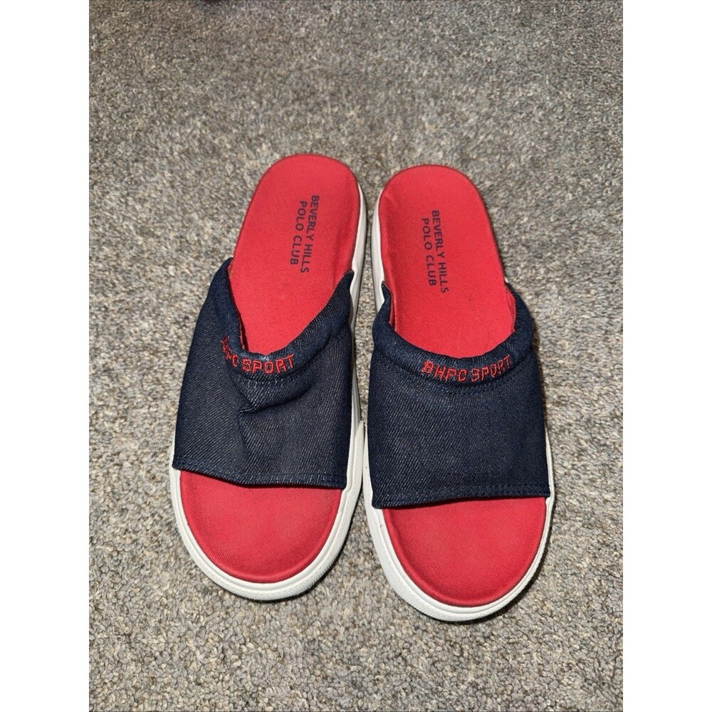 Beverly Hills Polo Club Slides Canvas Shoes Blue Jean Womens 7.5 Sneakers Red